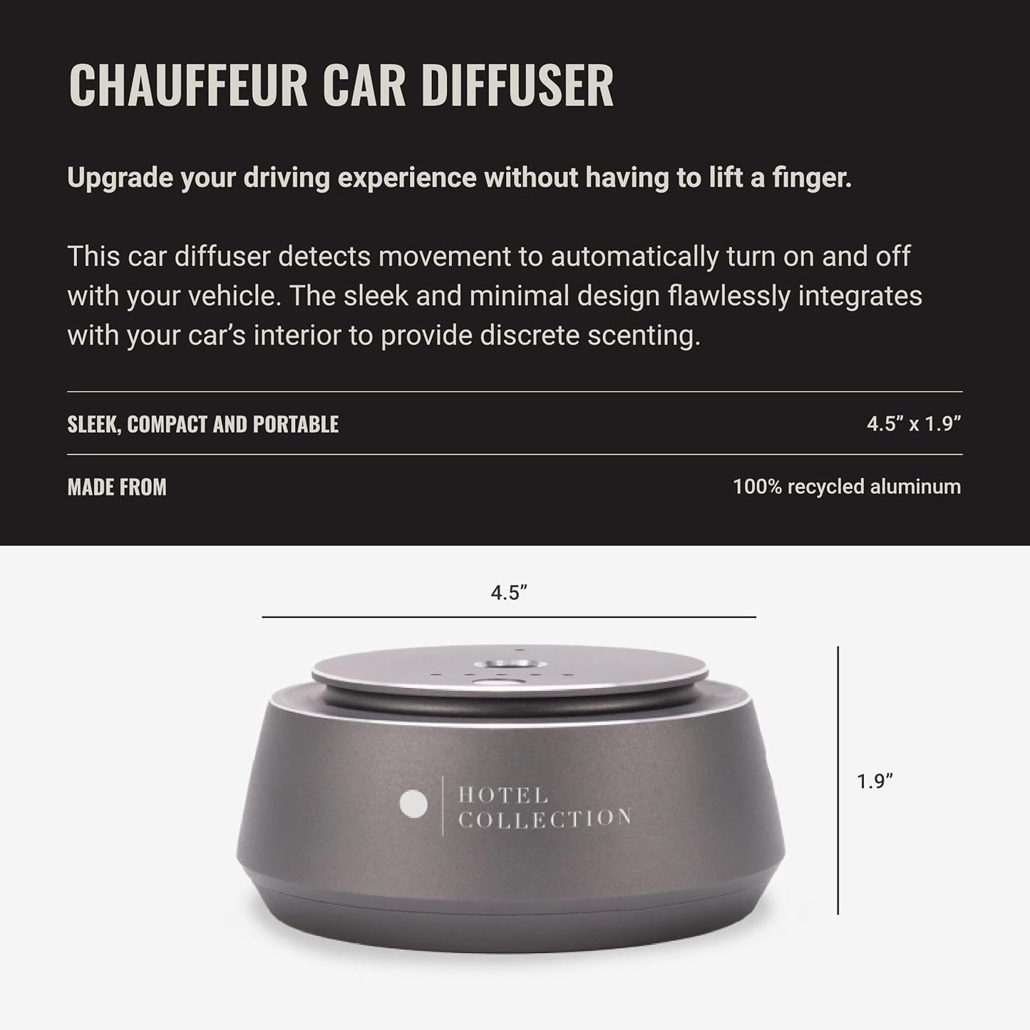 Hotel Collection Chauffeur Car Scent Diffuser Portable Air Freshener Luxury Nebulizing Diffuser Aromatherapy Diffuser for Essential Oils Cordless Super Quiet Device Oil Not Included