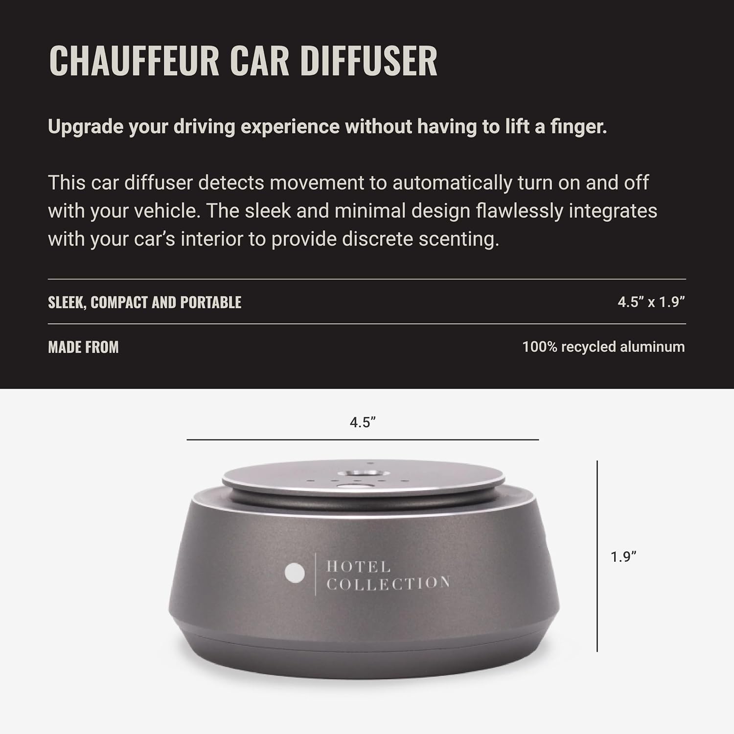 Hotel Collection Chauffeur Car Scent Diffuser Portable Air Freshener Luxury Nebulizing Diffuser Aromatherapy Diffuser for Essential Oils Cordless Super Quiet Device Oil Not Included