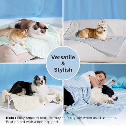 Bedsure Cooling Blanket for Small Dogs Breathable Throw Q-MAX>0.4, 25x35 | Air-Core Fill，Washable Dog Cooling Mat Soft, Lightweight Puppy Cat Pet Couch Cover, Cold Blanket for Summer, Arctic Blue
