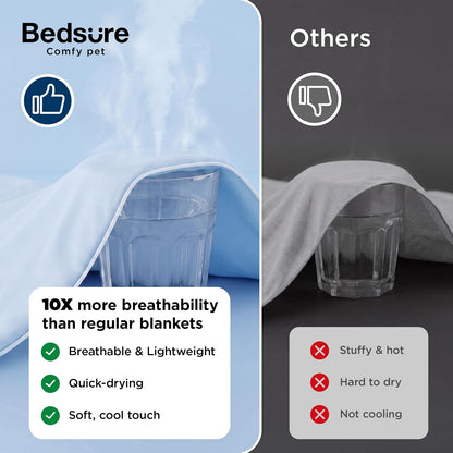 Bedsure Cooling Blanket for Small Dogs Breathable Throw Q-MAX>0.4, 25x35 | Air-Core Fill，Washable Dog Cooling Mat Soft, Lightweight Puppy Cat Pet Couch Cover, Cold Blanket for Summer, Arctic Blue