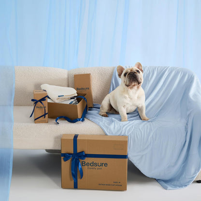 Bedsure Cooling Blanket for Small Dogs Breathable Throw Q-MAX>0.4, 25x35 | Air-Core Fill，Washable Dog Cooling Mat Soft, Lightweight Puppy Cat Pet Couch Cover, Cold Blanket for Summer, Arctic Blue